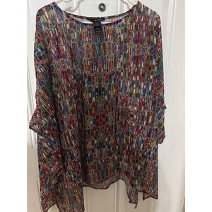 Ali Miles Shirt Top Womens 2X Multicolor Mesh Abstract Art Tunic Cruise Vacation